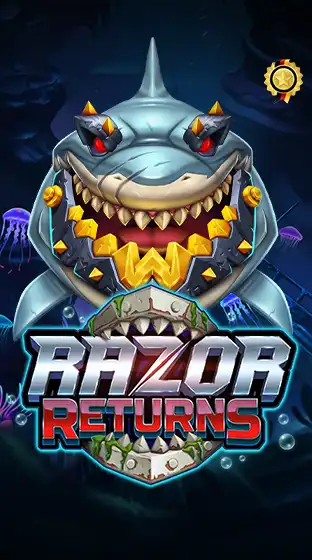 Detailaufnahme des Razor Shark Spielbildschirms auf Stake mit Symbolen und Grid